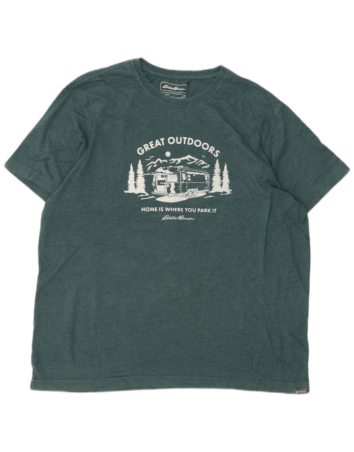 T-shirt grafica da uomo EDDIE BAUER Top XL in cotone verde