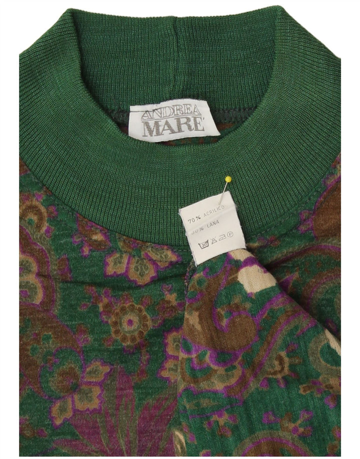 Maglione maglione collo alto da donna Andrea Mare UK 14 Paisley verde medio