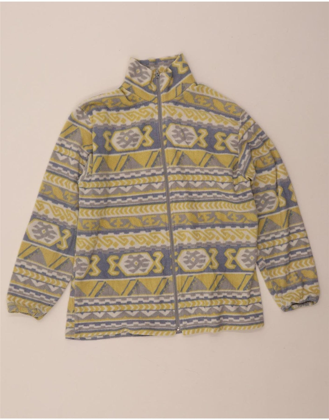 Giacca in pile vintage da donna UK 20 2XL Giallo geometrico