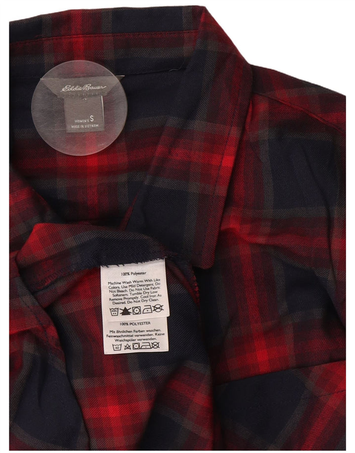 Camicia di flanella da donna EDDIE BAUER UK 10 Piccolo poliestere a quadri blu navy
