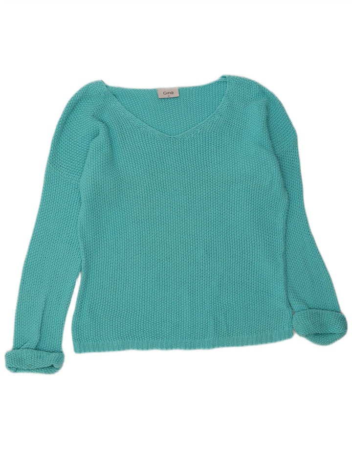 VINTAGE Womens Oversized V-Neck Jumper Sweater IT 42 Medium Turquoise