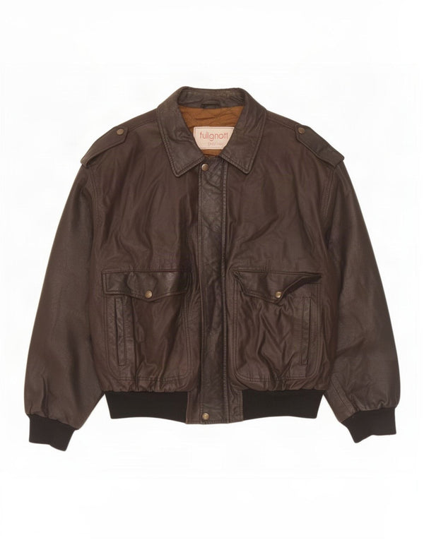 Giacca in pelle militare vintage da uomo IT 52 XL Marrone