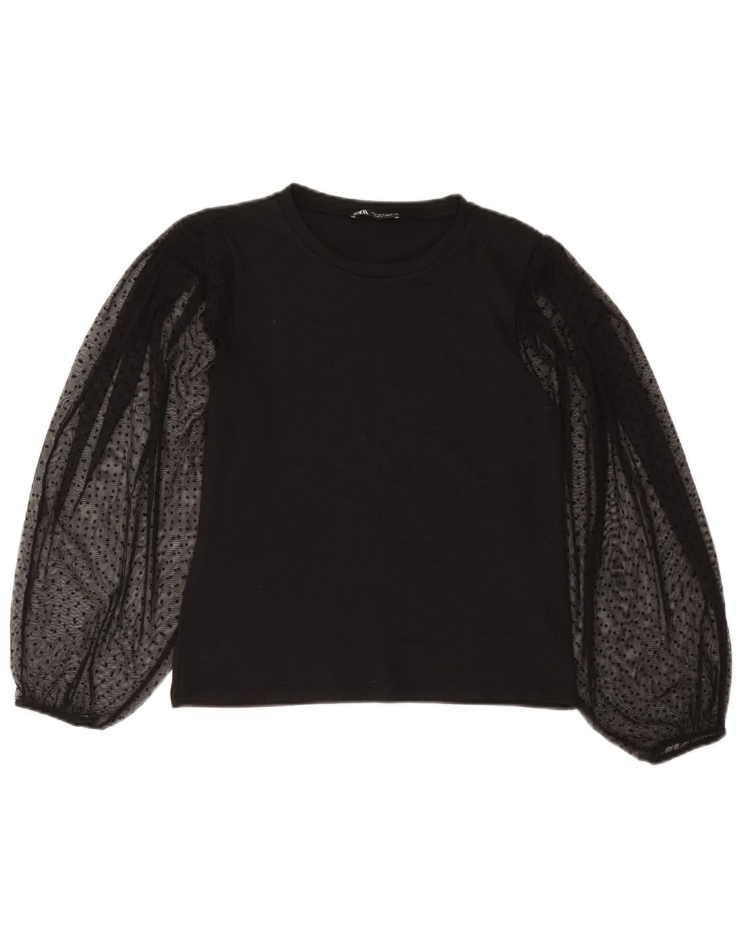 Top Zara a maniche lunghe da donna, UK 10, piccolo poliestere nero a pois