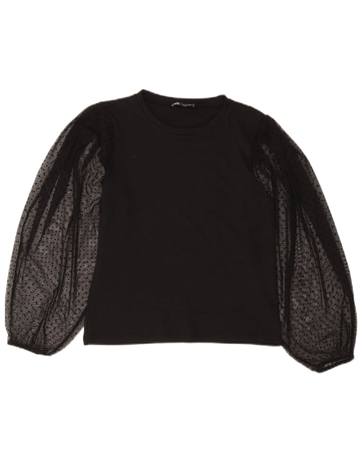 Top Zara a maniche lunghe da donna, UK 10, piccolo poliestere nero a pois