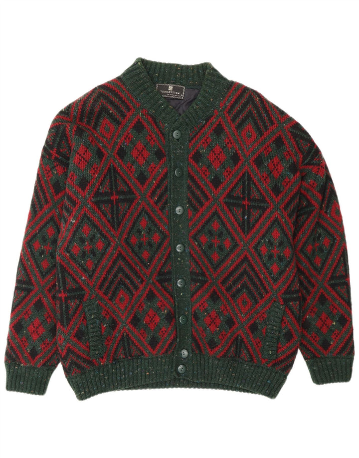 Maglione cardigan da uomo Tobia System IT 52 Large Green Geometric Wool