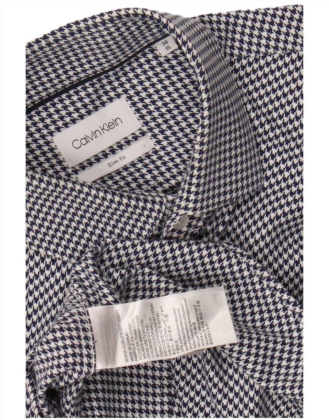 Camicia da uomo Calvin Klein taglia 38 15 medio blu navy designer pied de poule