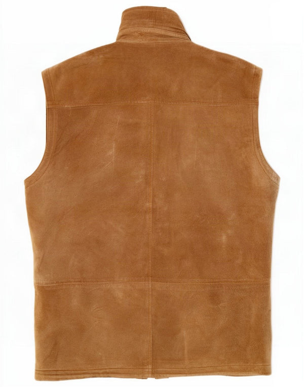 Vintage Mens Suede Utility Gilet UK 38 Medium Brown Leather