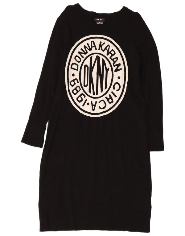 Dkny Abito maglione a maniche lunghe con grafica da donna UK 12 Viscosa nera media