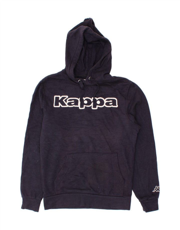 KAPPA Mens Graphic Hoodie Jumper Small Navy Blue Cotton Vintage Kappa and Second-Hand Kappa from Messina Hembry 