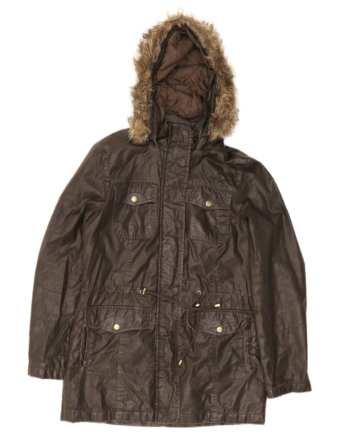 Giacca da donna in cotone cerato con cappuccio Marks & Spencer UK 8 Small Khaki