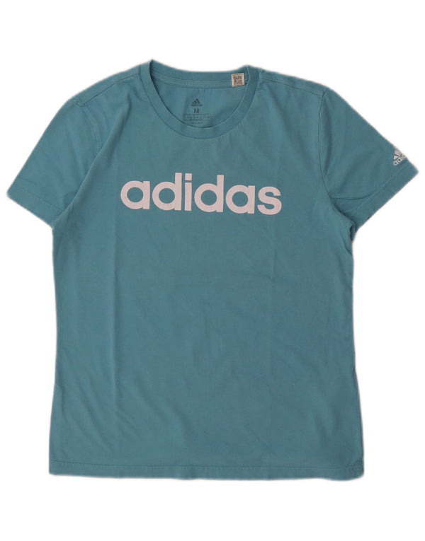 T-shirt grafica da donna Adidas Top UK 12/14 cotone blu medio