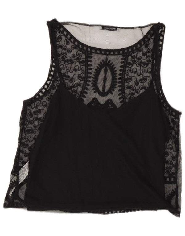 Top Zara Trafaluc senza maniche da donna, camicetta senza maniche UK 14 grande nero floreale