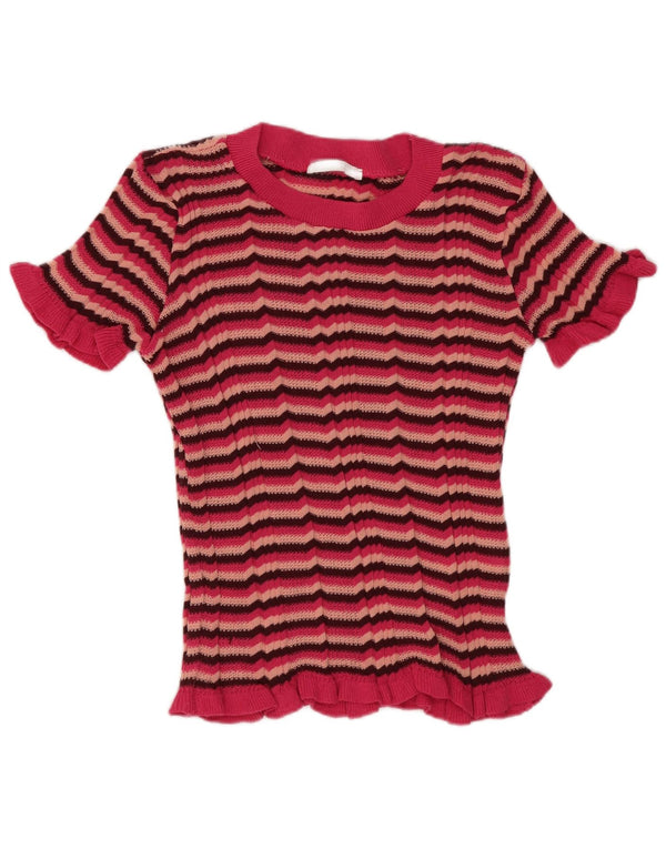 T-shirt da donna Zara UK 8 piccola in poliestere a righe rosa