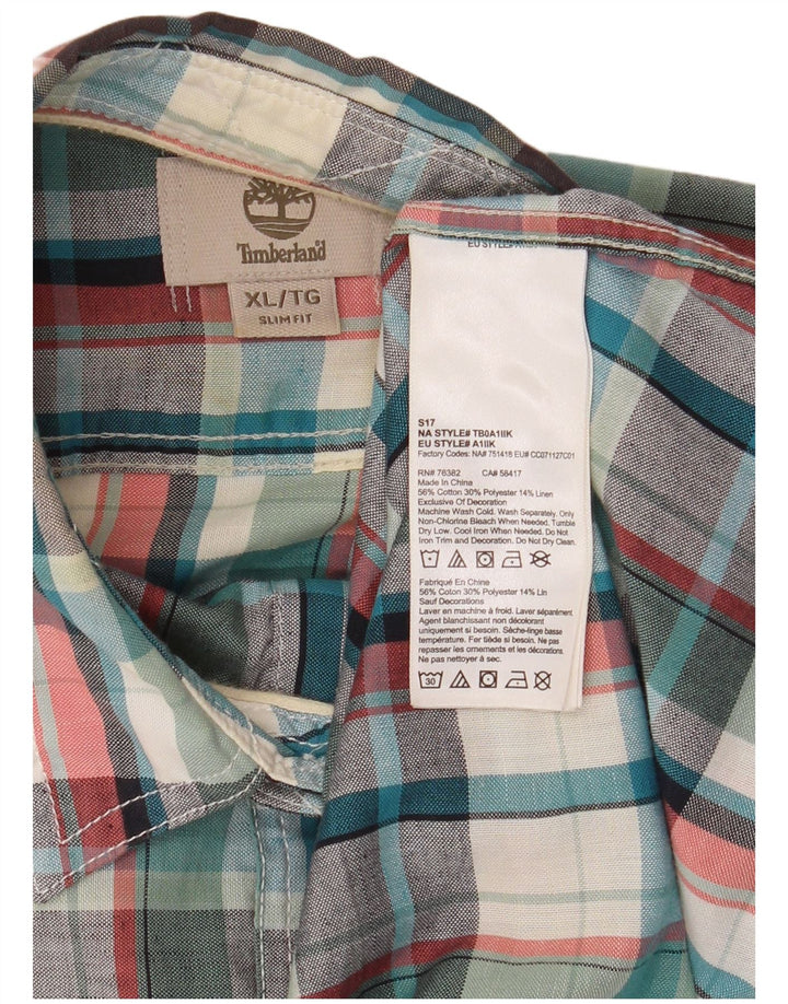 TIMBERLAND Camicia a maniche corte slim fit da uomo XL in cotone a quadri multicolore