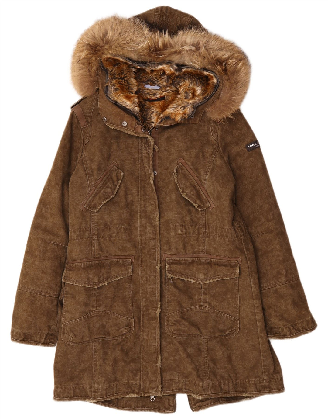 Giacca Parka con cappuccio da donna Frieda & Freddies EU 40 cotone kaki medio