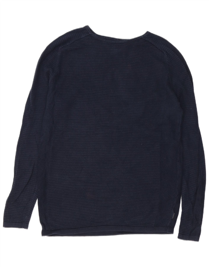 Jack & Jones Top da uomo a maniche lunghe in cotone gessato medio blu navy