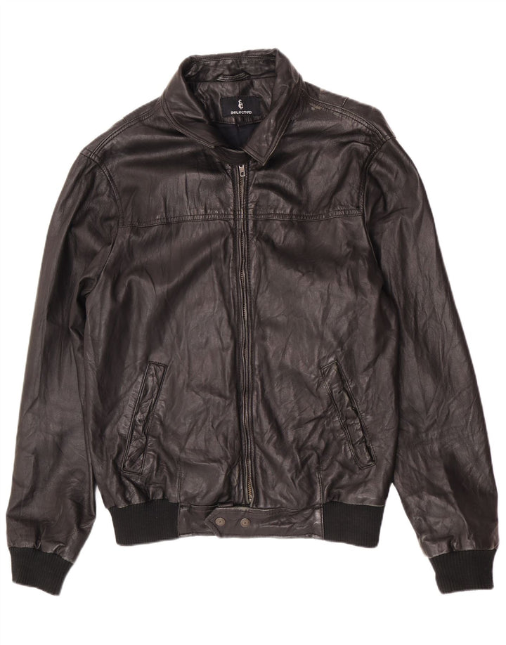 Giubbotto bomber in pelle da uomo selezionato UK 40 grande nero