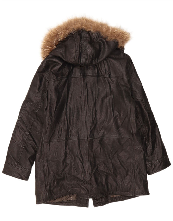 CONBIPEL Cappotto in Pelle da Uomo con Cappuccio IT 52 Large in Pelle Marrone