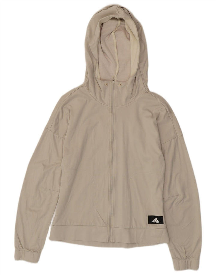 Maglione con cappuccio e zip da donna ADIDAS UK 8/10 piccolo poliestere bianco sporco