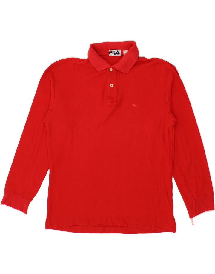FILA Mens Long Sleeve Polo Shirt IT 46 Small Red Vintage Fila and Second-Hand Fila from Messina Hembry 