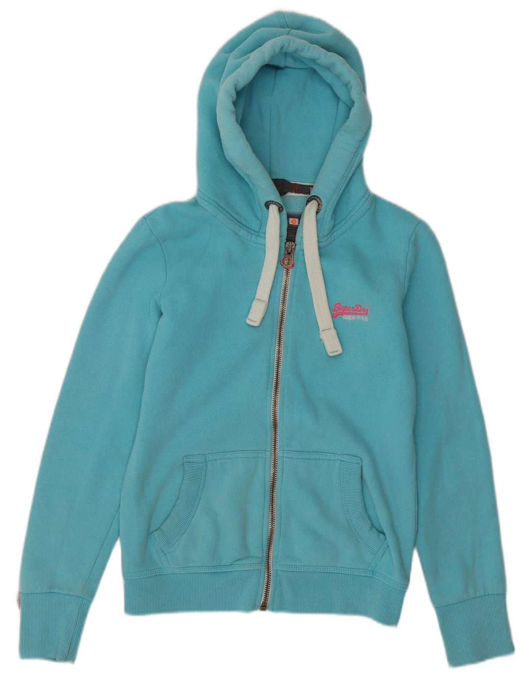 Maglione con cappuccio e zip da donna SUPERDRY UK 10 piccolo cotone blu