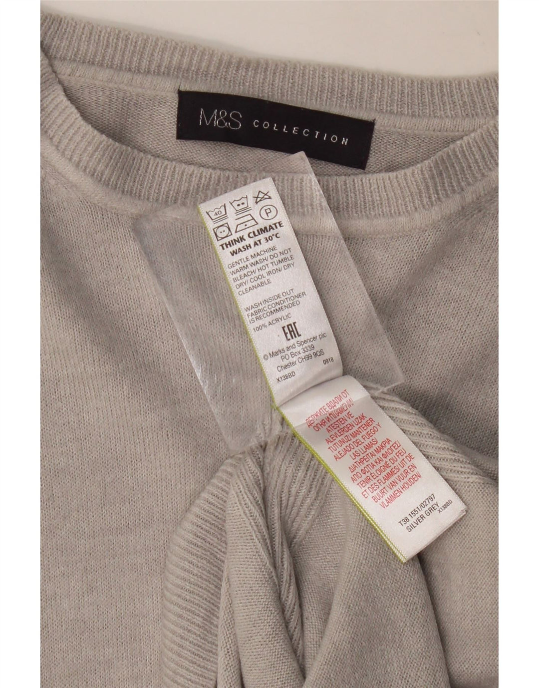 MARKS & SPENCER Maglione da donna con scollo a barca UK 12 Acrilico grigio medio