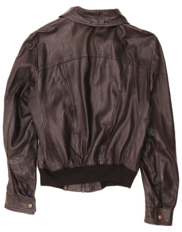 Giacca in pelle da donna vintage UK 14 in pelle nera media