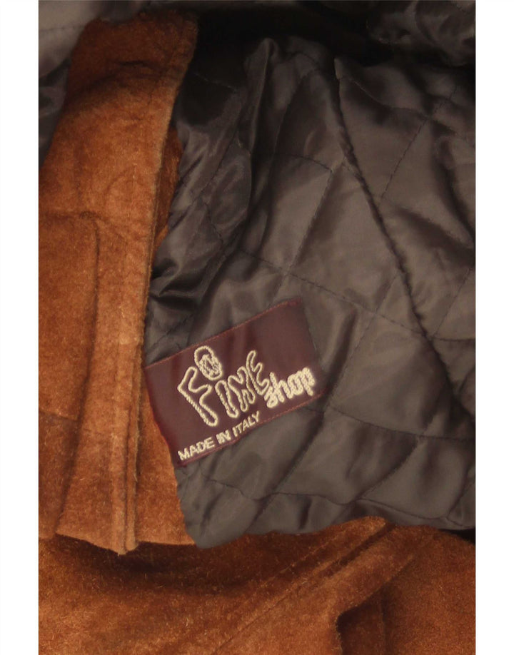 Soprabito vintage da donna in pelle scamosciata IT 46 grande in pelle marrone