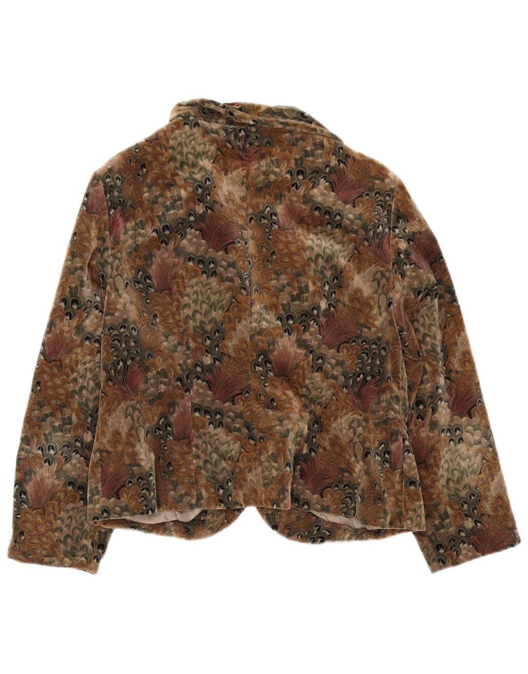 Giacca blazer vintage da donna in velluto a 4 bottoni UK 14 marrone medio floreale
