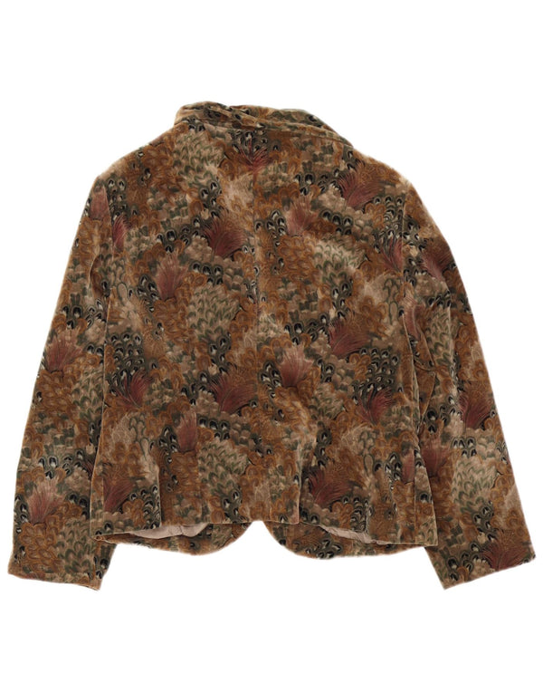 Giacca blazer vintage da donna in velluto a 4 bottoni UK 14 marrone medio floreale