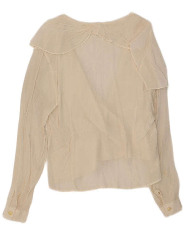 Top cardigan trasparente da donna vintage UK 14 grande bianco sporco
