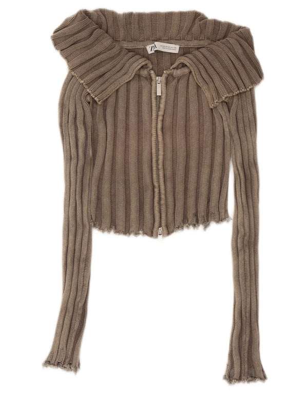 Maglione cardigan corto da donna Zara UK 4 XS marrone
