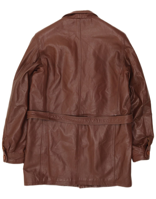 Cappotto in pelle vintage da uomo IT 46 piccolo marrone