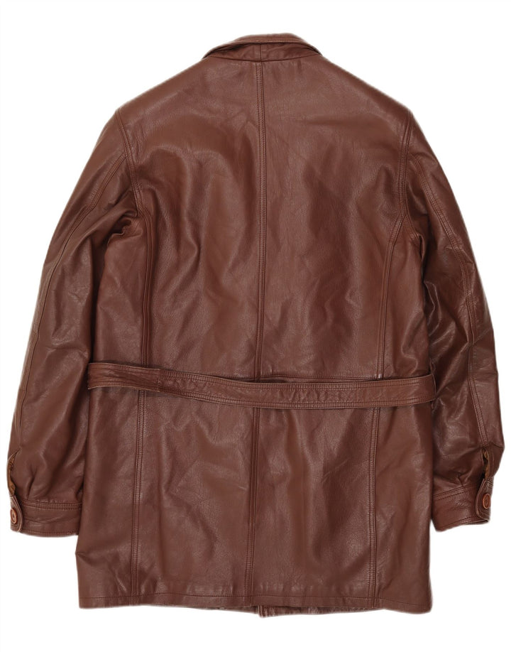 Cappotto in pelle vintage da uomo IT 46 piccolo marrone