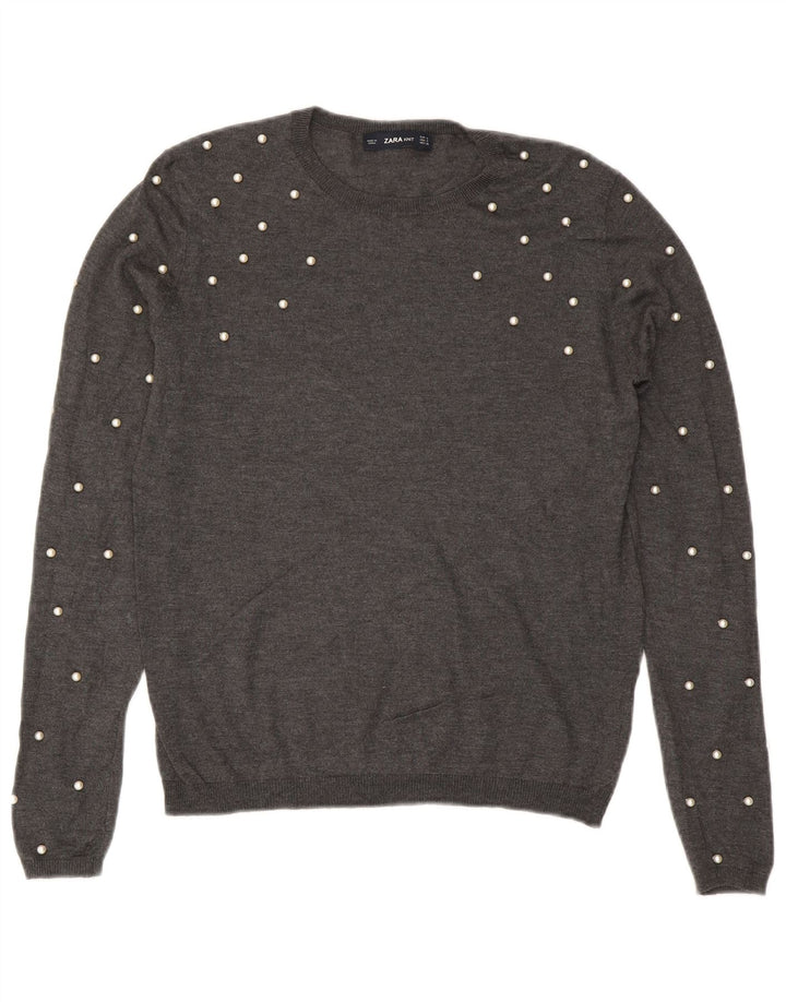 Maglione maglione girocollo da donna Zara UK 10 piccolo grigio modal