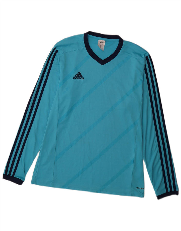 Top Adidas Climalite da uomo a maniche lunghe in poliestere blu medio