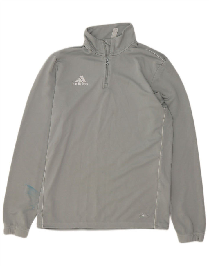 Adidas Uomo Aeroready Zip Collo Pullover Tuta Top Poliestere Grigio Medio