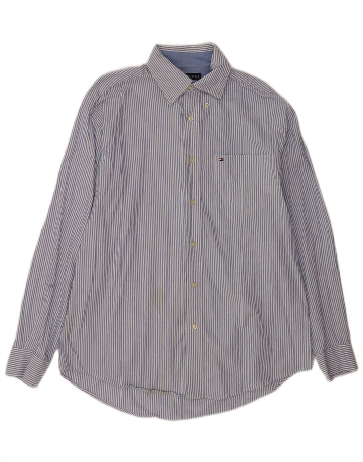 Camicia da uomo Tommy Hilfiger in cotone gessato blu medio