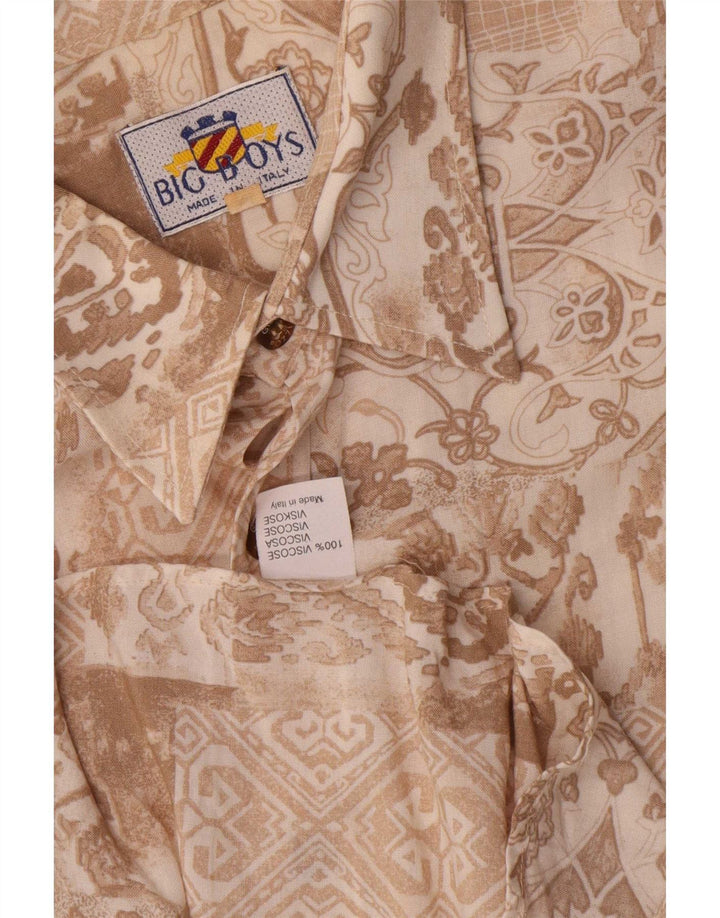 Camicia vintage da uomo a maniche corte in viscosa floreale marrone medio