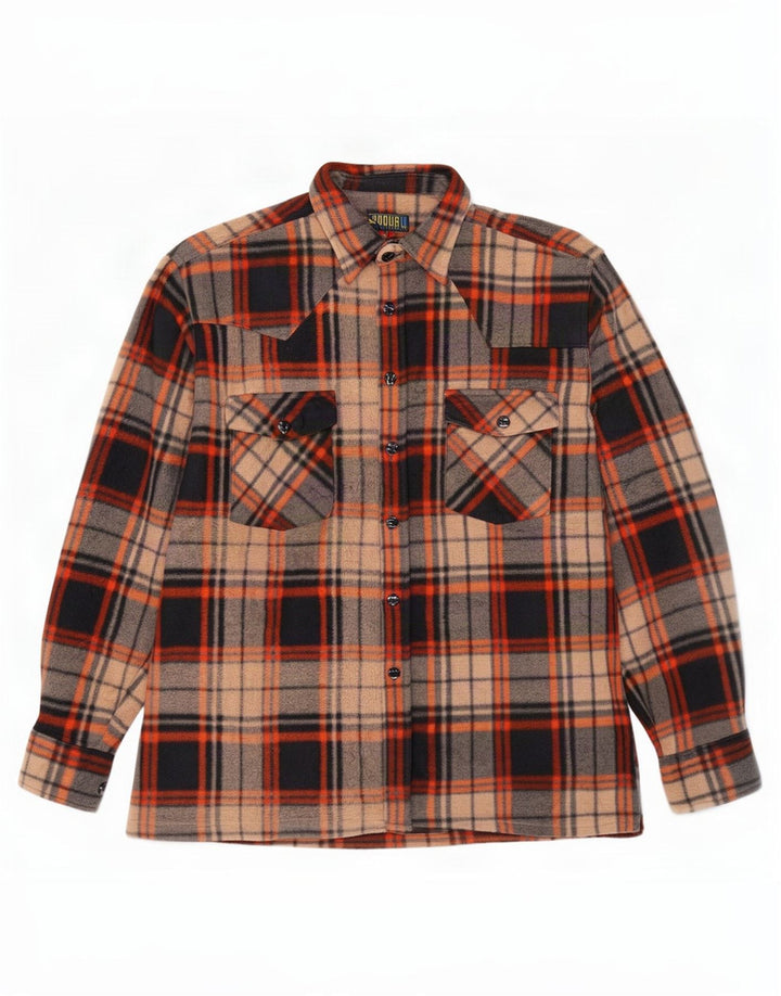 Camicia in pile vintage da uomo in poliestere scozzese marrone medio