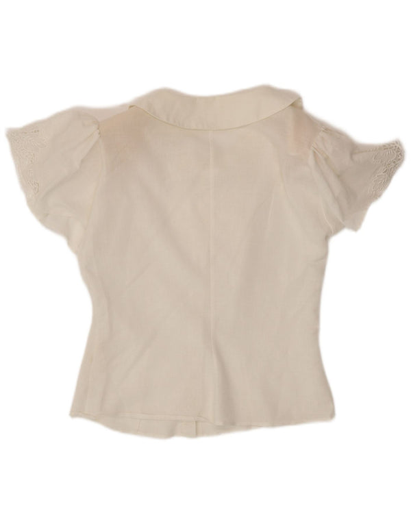 Camicetta camicia a maniche corte da donna VINTAGE UK 12 cotone bianco medio