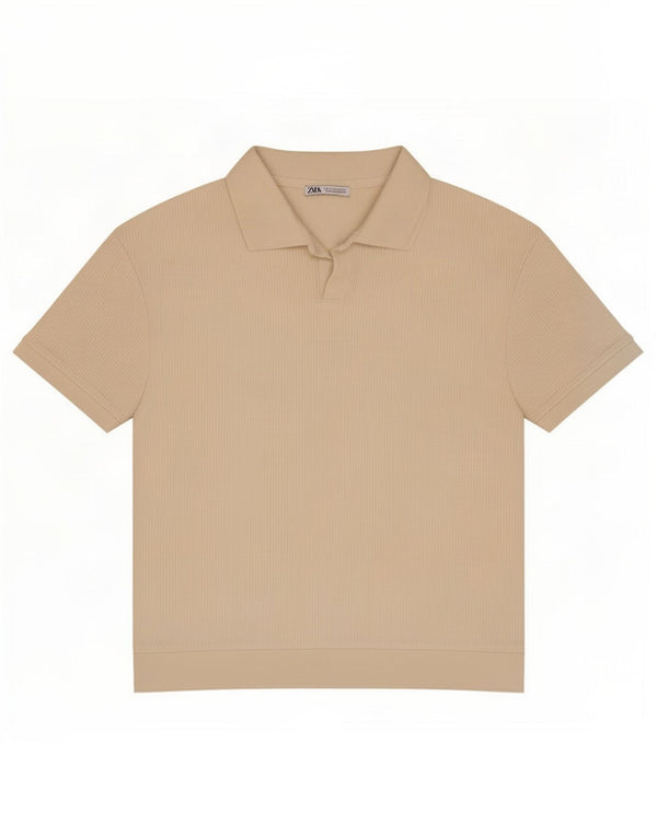Polo da uomo Zara grande in cotone bianco sporco