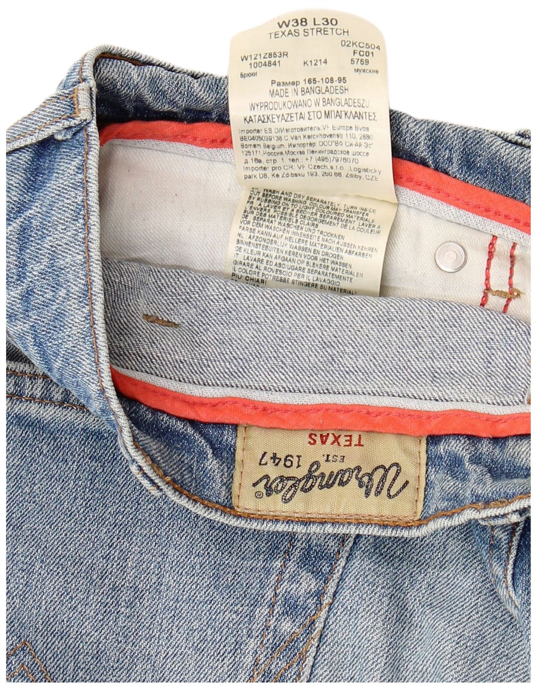 Jeans dritti elasticizzati Texas da uomo Wrangler W38 L30 cotone blu