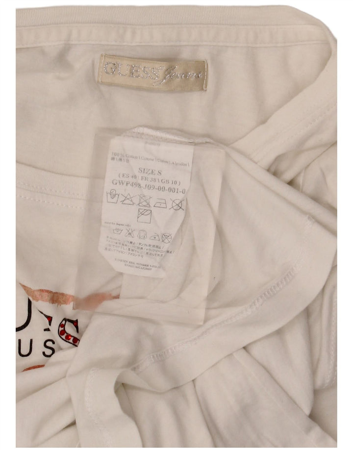 Guess Top grafico da donna a maniche lunghe UK 10 piccolo in cotone bianco