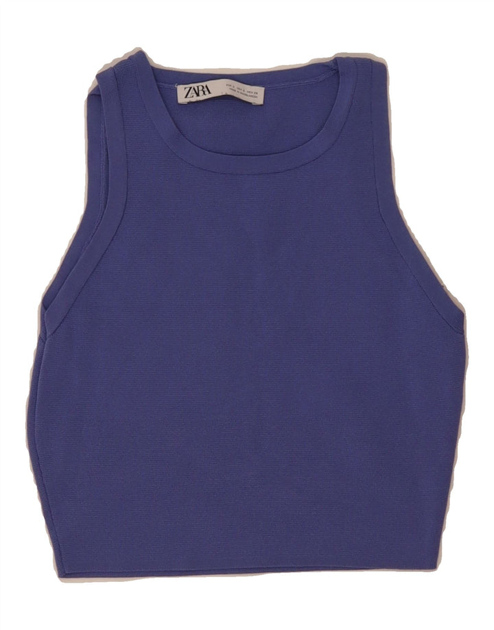 ZARA Womens Crop Top UK 8 Small Blue Viscose Vintage Zara and Second-Hand Zara from Messina Hembry 