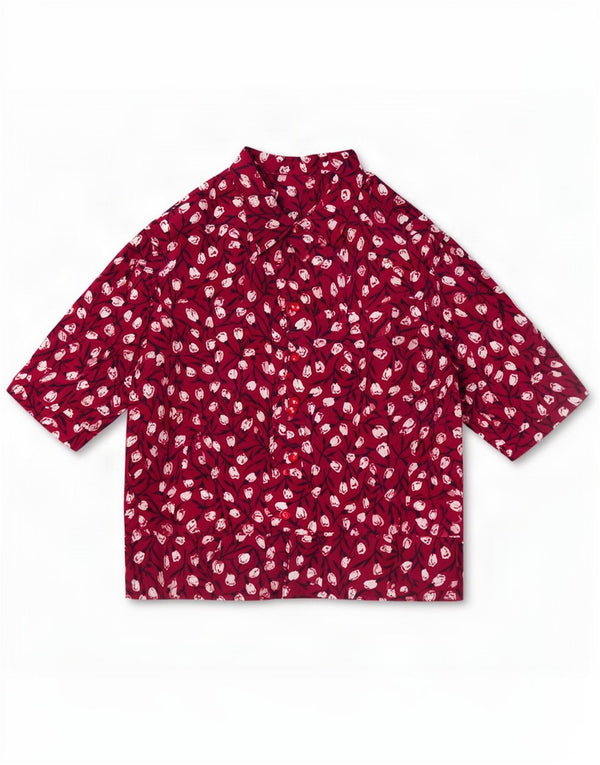 Camicetta vintage da donna a maniche corte UK 20 2XL Rosso floreale