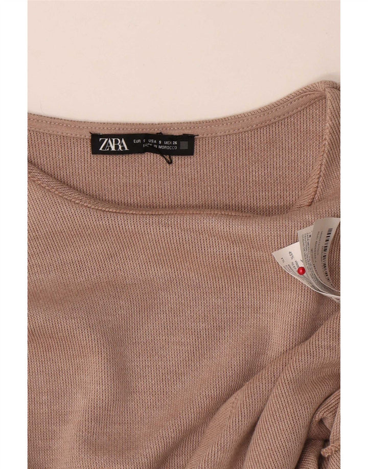 Top Zara da donna con allacciatura sul davanti, camicetta UK 10, piccola, in poliestere beige