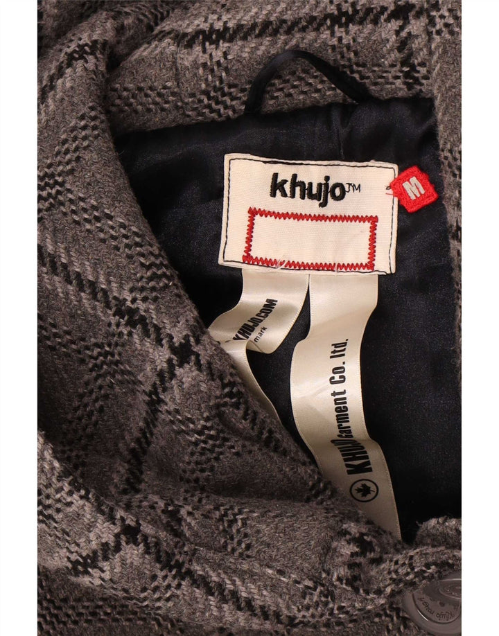 Soprabito con cappuccio da donna KHUJO UK 12 Lana a quadri grigio medio
