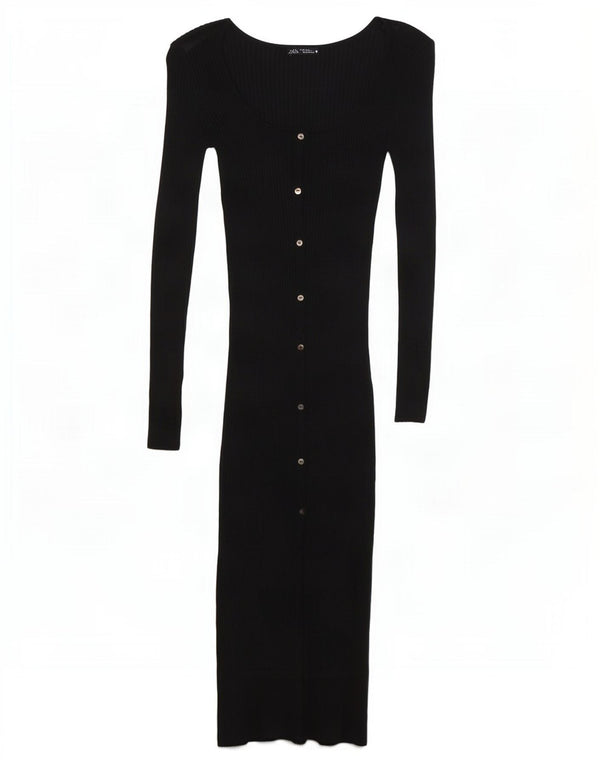 Abito aderente a maniche lunghe da donna Zara UK 12 cotone nero medio