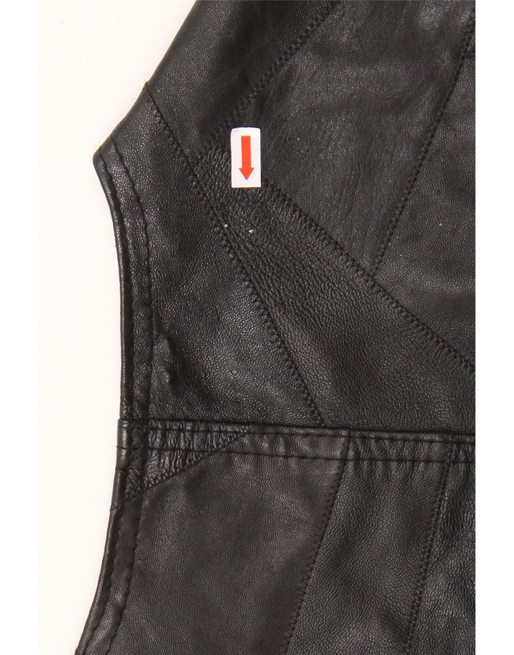 VINTAGE Mens Leather Waistcoat  Large Black Patchwork Leather